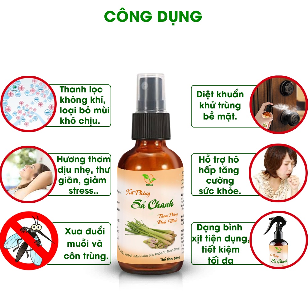 Ảnh Xịt phòng Sả Chanh chai 50ml TAMAS, thơm phòng, thư giãn, giải tỏa strees, xua đuổi muỗi và côn trùng hiệu quả. 2