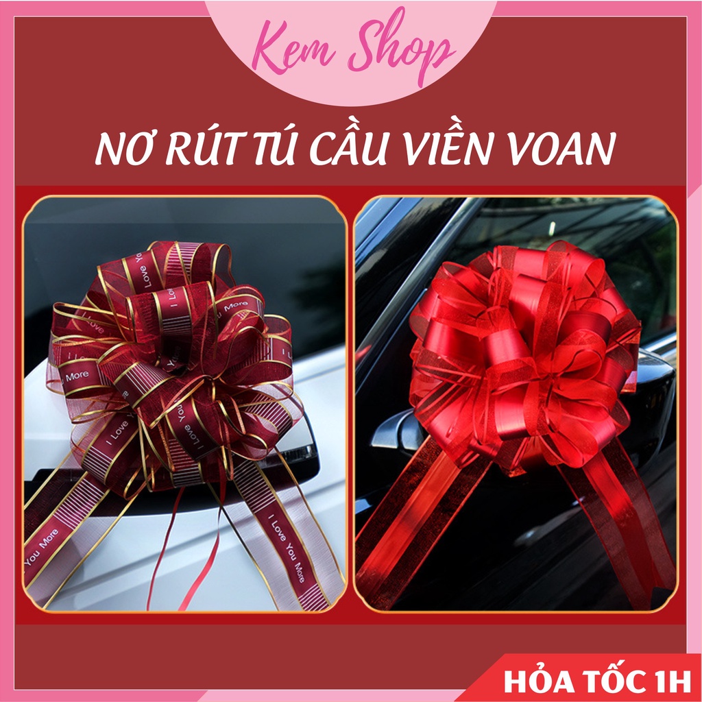 Nơ ruy băng tú cầu viền voan cao cấp size đại 6*150cm trang trí giỏ quà, xe hoa - K84