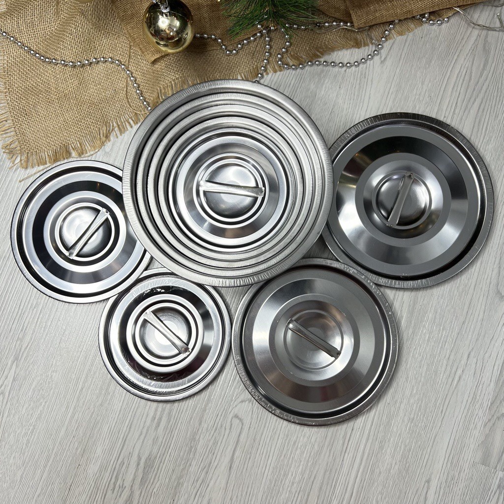 Bộ 5 thau chậu có nắp inox  size Đại _sử dụng cho các loại bếp