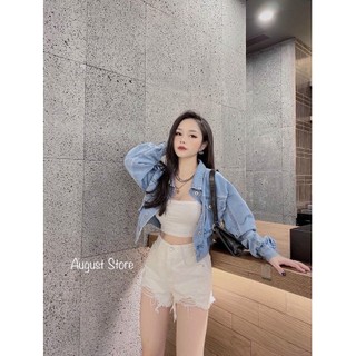 Áo Khoác Jeans Bò Nữ Quảng Châu Dáng Ngắn Màu Pastel Cao Cấp