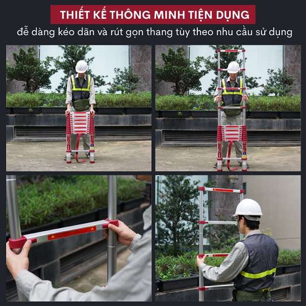Thang rút nhôm Nhập Khẩu 3,8m - 4,4m - 5m gấp gọn FUJIHOME