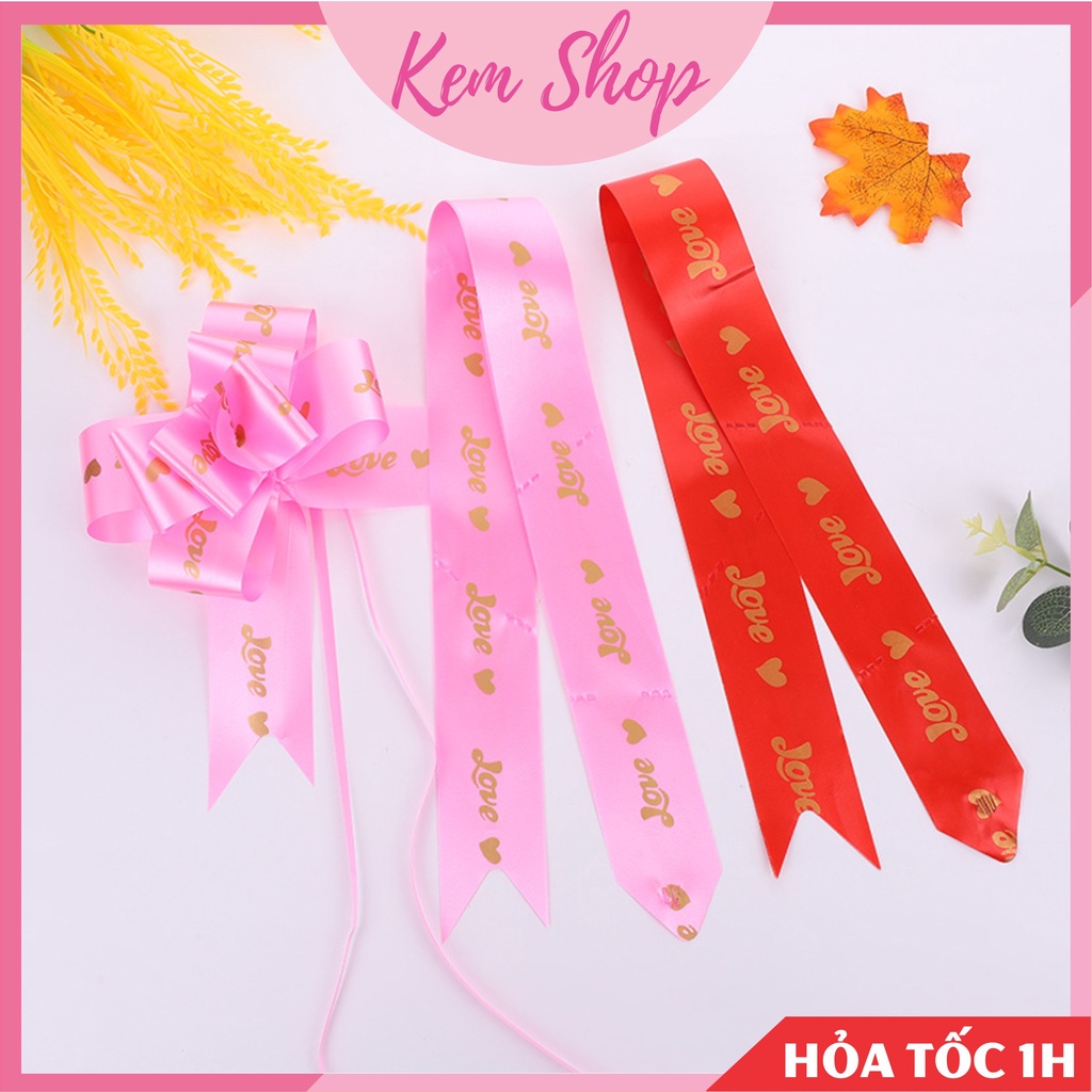 Set 5 nơ rút ruy băng chữ Love bản 4.5cm gói quà, trang trí xe hoa, quà tặng, quà cưới - Kem Shop K332