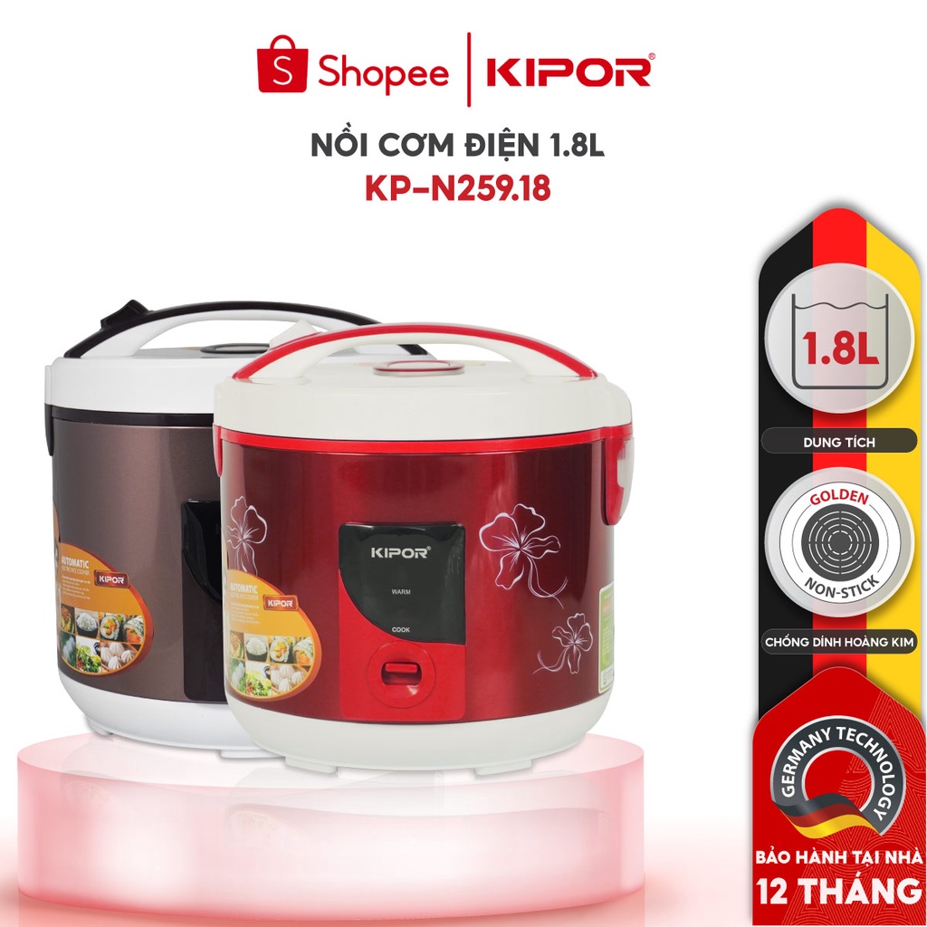 Ảnh Nồi cơm điện KIPOR KP-N25918 - 1.8L - Phủ chống dính HOÀNG KIM, Nồi cơm có tặng kèm vỉ hấp - Bảo hành tại nhà 12 tháng 1