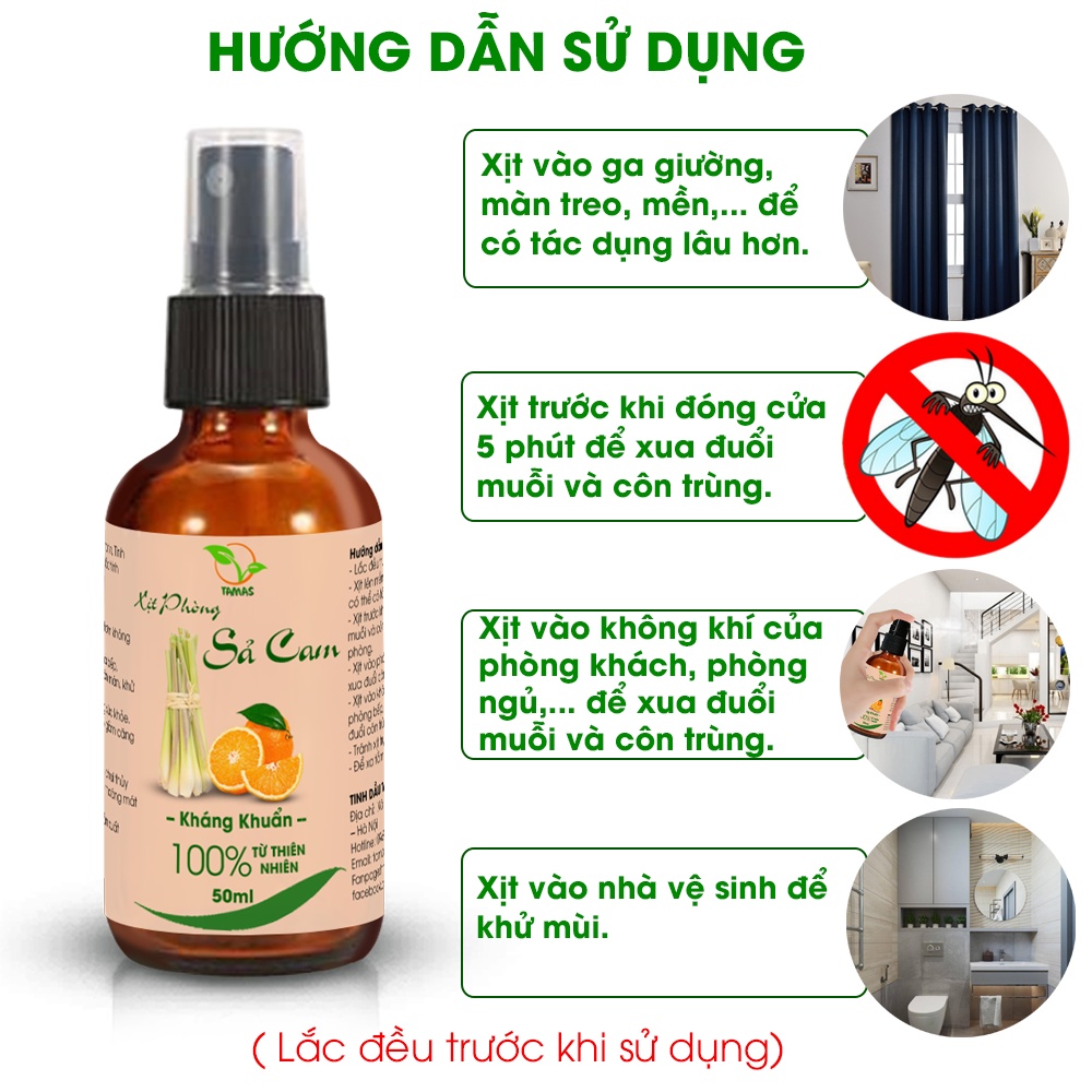 Ảnh Xịt phòng Sả Cam chai 50ml TAMAS, 100% chiết xuất từ thiên nhiên an toàn cho sức khỏe giúp thơm phòng, khử mùi, thư giãn 4