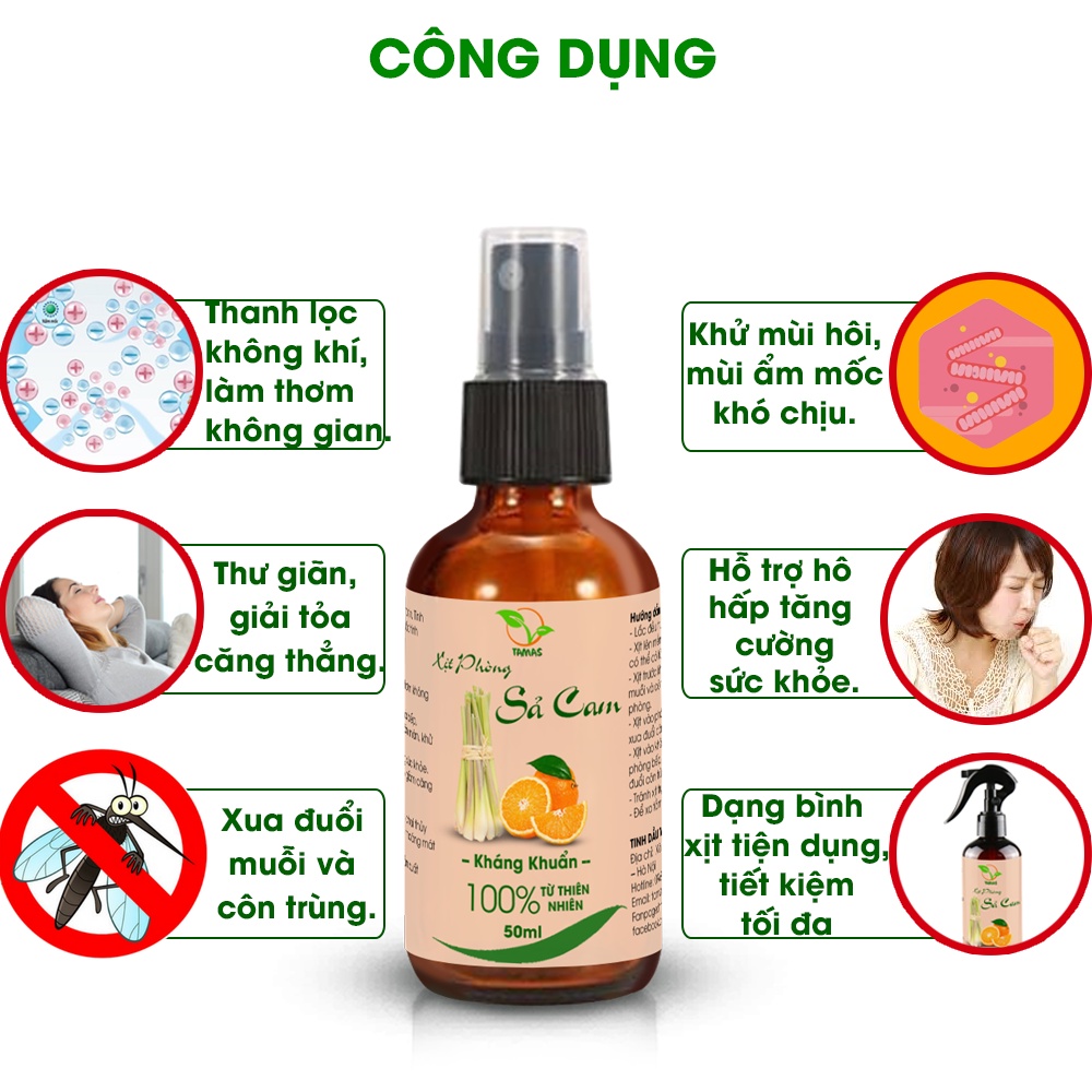 Ảnh Xịt phòng Sả Cam chai 50ml TAMAS, 100% chiết xuất từ thiên nhiên an toàn cho sức khỏe giúp thơm phòng, khử mùi, thư giãn 3
