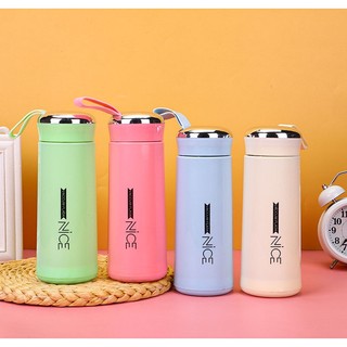 Bình Đựng Nước Lõi Thủy Tinh Bọc Nhựa, Kèm Dây Xách 400ml Thích Hợp Đi Du Lịch, Tập Thể Dục, Để Ô Tô