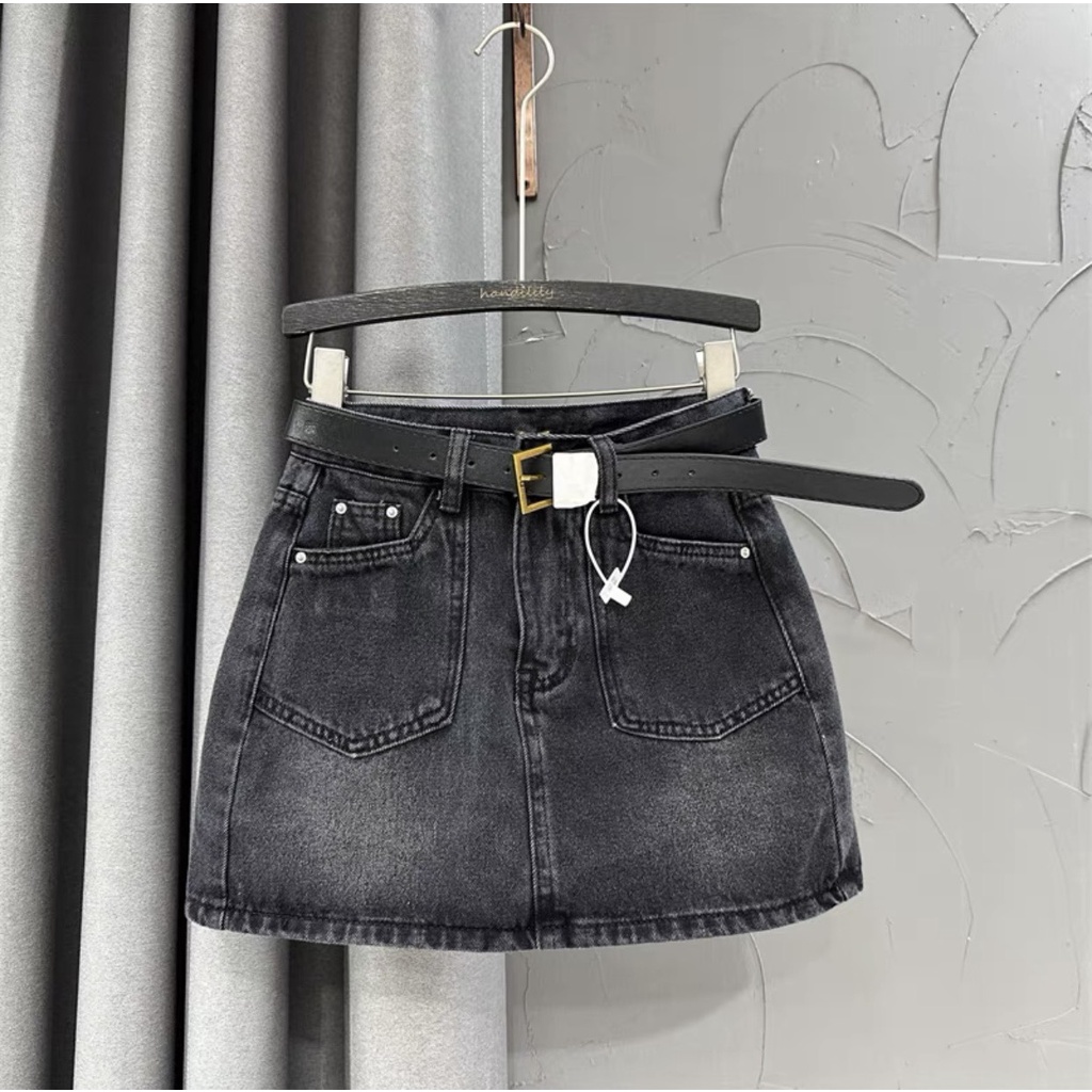 Chân váy jeans ngắn túi nhọn 2 màu, váy bò chữ A lưng cao