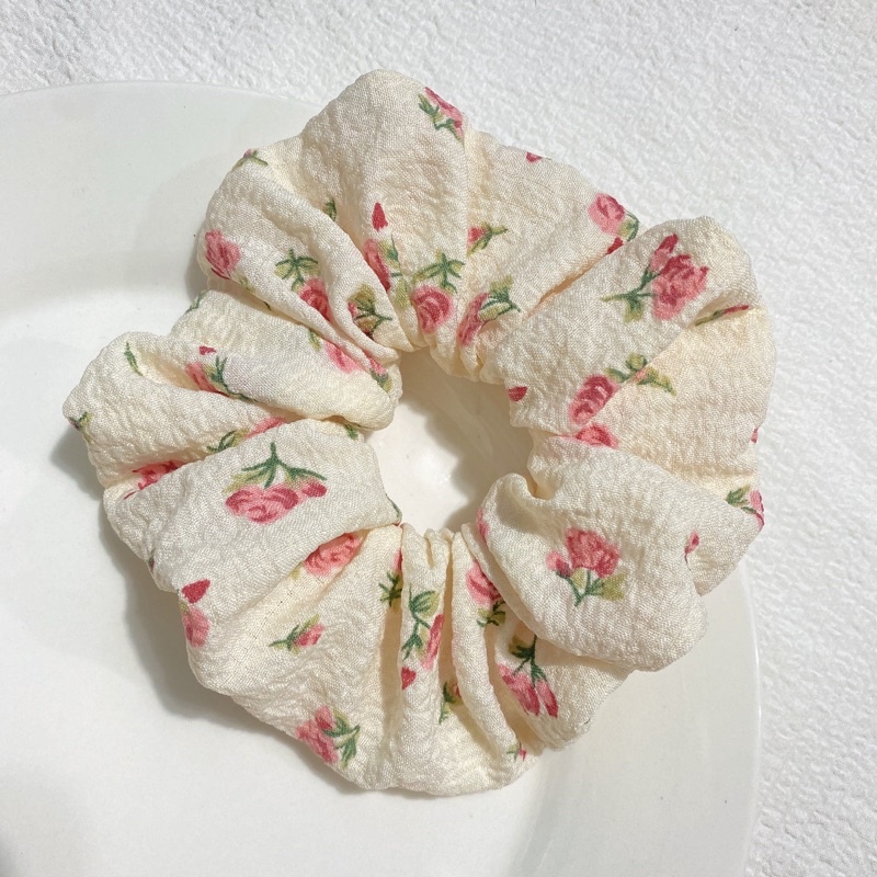 Dây Cột Tóc Scrunchies Vải Muslin Họa Tiết Hoa Nhí Dễ Thương Phong Cách Retro Hàn Quốc Phụ Kiện Tóc