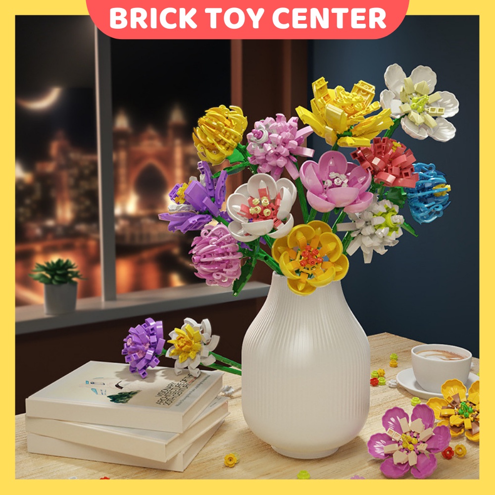Cành hoa hồng hoa hướng dương hoa tulip decor trang trí bàn làm việc nhà cửa quà tặng 8/3 20/10 đồ chơi lắp ráp mô hình | BigBuy360 - bigbuy360.vn