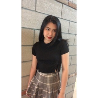 Áo thun croptop trơn tay ngắn dây rút