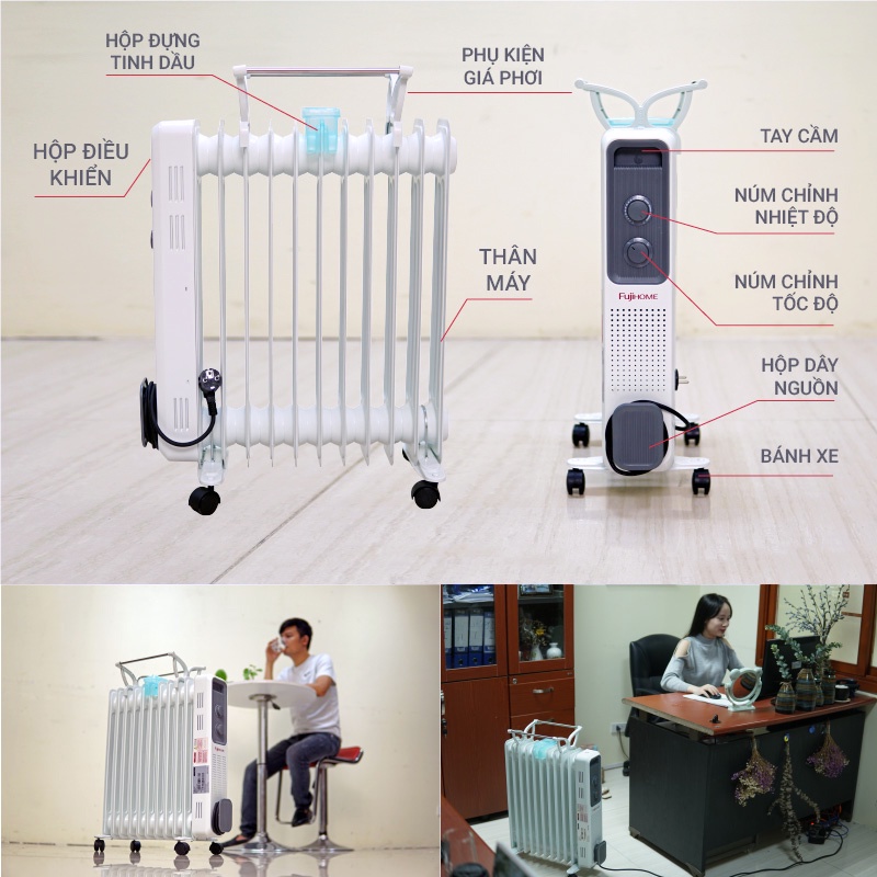 Máy sưởi dầu Fujihome OH8411 không đốt oxi, không gây khô da, làm ấm nhanh bảo hành chính hãng 24 tháng toàn quốc