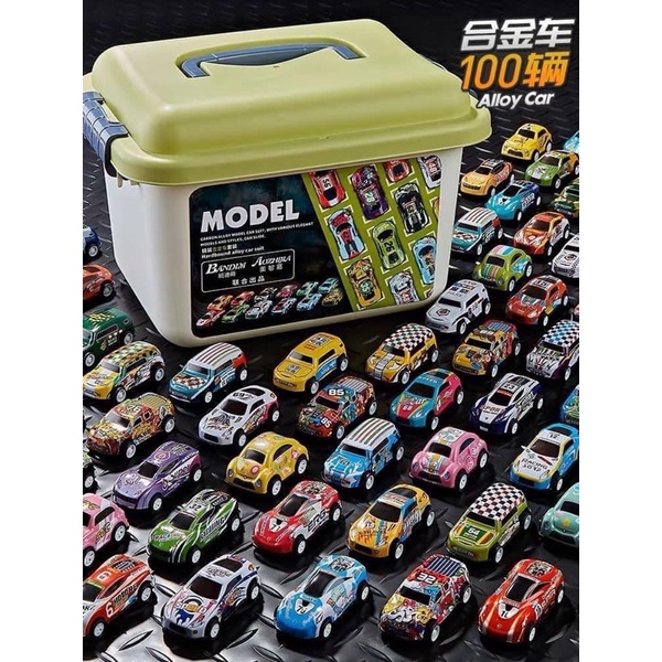 Set Hộp 30 xe ô tô hợp kim kèm hộp đựng hàng loại 1, thùng xe ô tô đồ chơi nhiều màu kèm