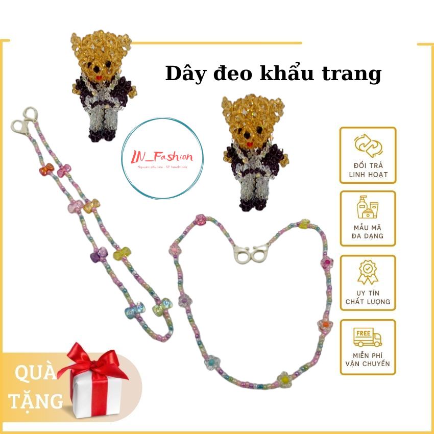 Dây đeo khẩu trang chống thất lạc cho bé - dây hạt cườm hoa phong cách Hàn Quốc