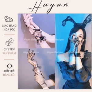 HT014 Găng tay ren lưới mỏng, găng tay cô dâu họa tiết hoa phong cách Lolita gợi cảm HT014