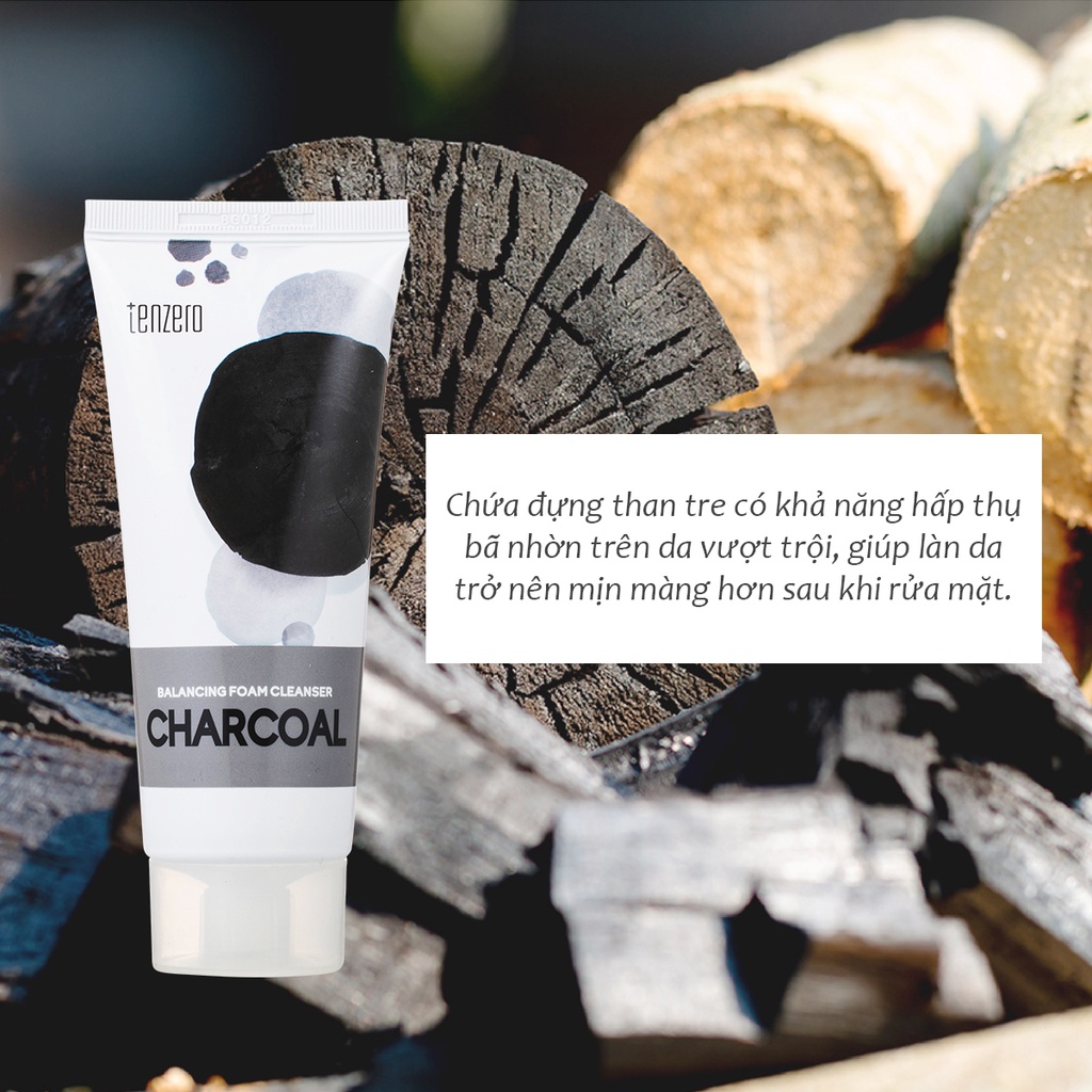 Ảnh Sữa rửa mặt chiết xuất Than Tre cung cấp độ ẩm hấp thụ bã nhờn, Tenzero Balancing Foam Cleanser 2