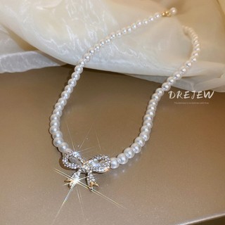 DREJEW Dây chuyền mặt nơ đính ngọc trai phong cách Hàn Quốc