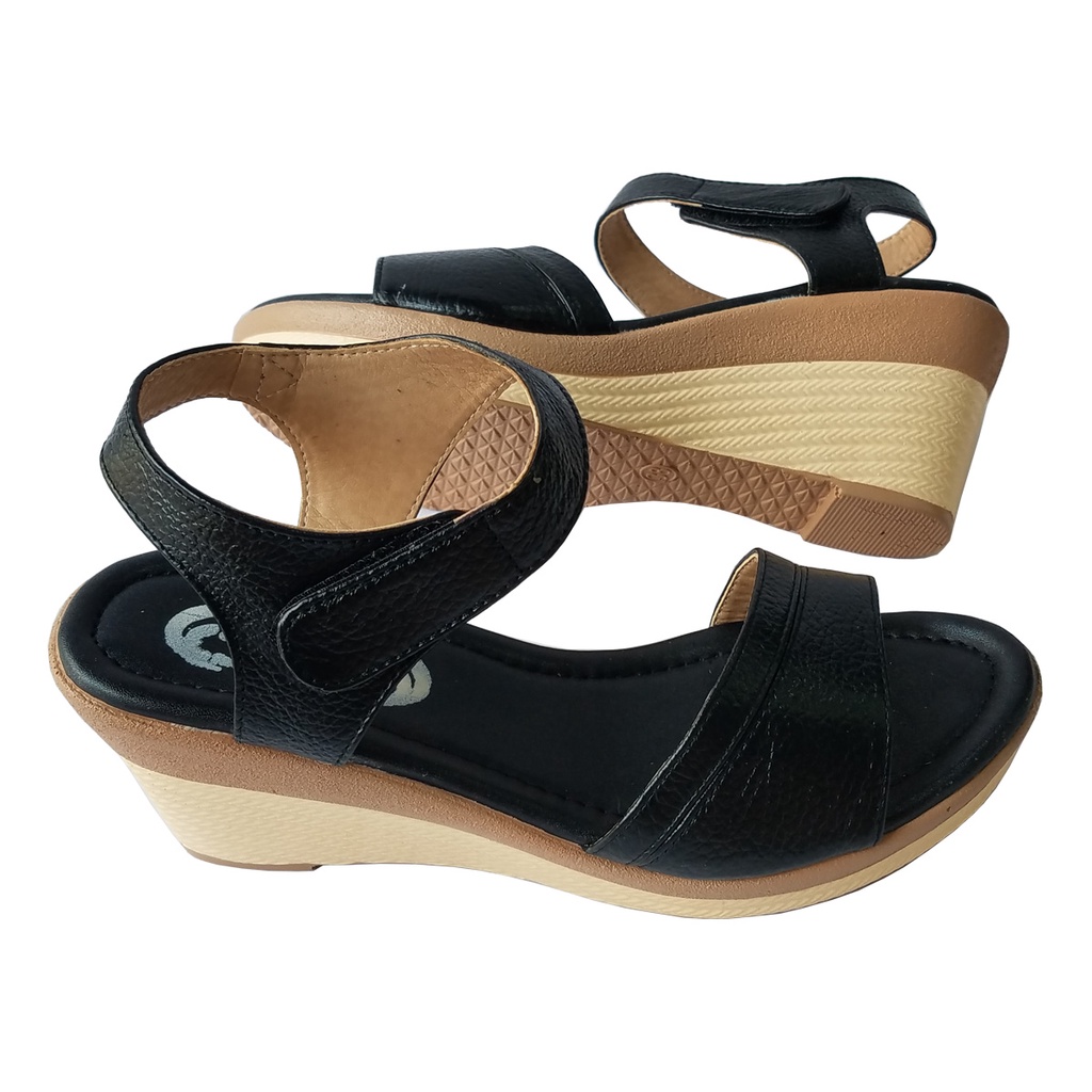 Giày Sandal Đế Xuồng BIGGBEN Da Bò Cao 7 Phân HKD656