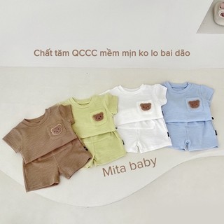 [Xuất Hàn] Bộ cộc tay cho bé trai bé gái thêu gấu siêu xinh - quần áo trẻ em mùa hè