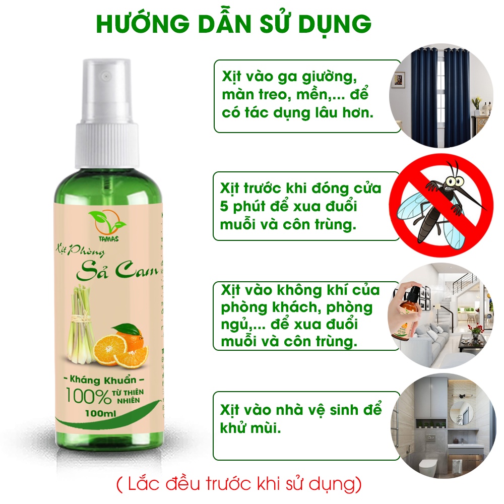 Ảnh Xịt phòng Sả Cam chai 100ml TAMAS, thơm phòng, đuổi muỗi, thư giãn tinh thần. 3