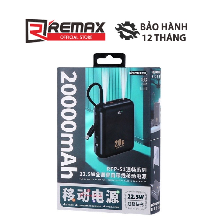 Pin dự phòng Remax RPP-51 20000mAh sạc nhanh PD QC 3.0 max 22.5W tích ...