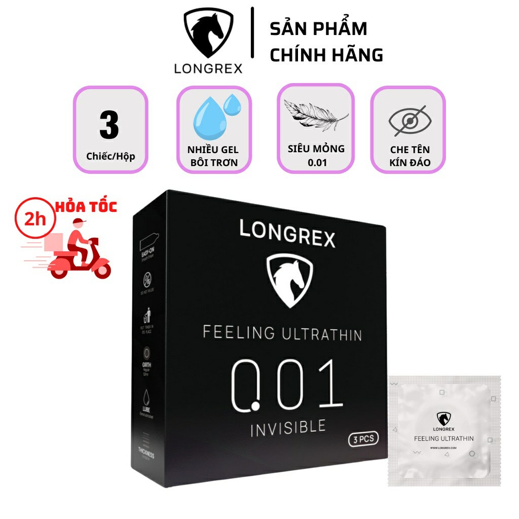 Bao cao su siêu mỏng 0.01 kéo dài thời gian quan hệ Longrex invisible ...
