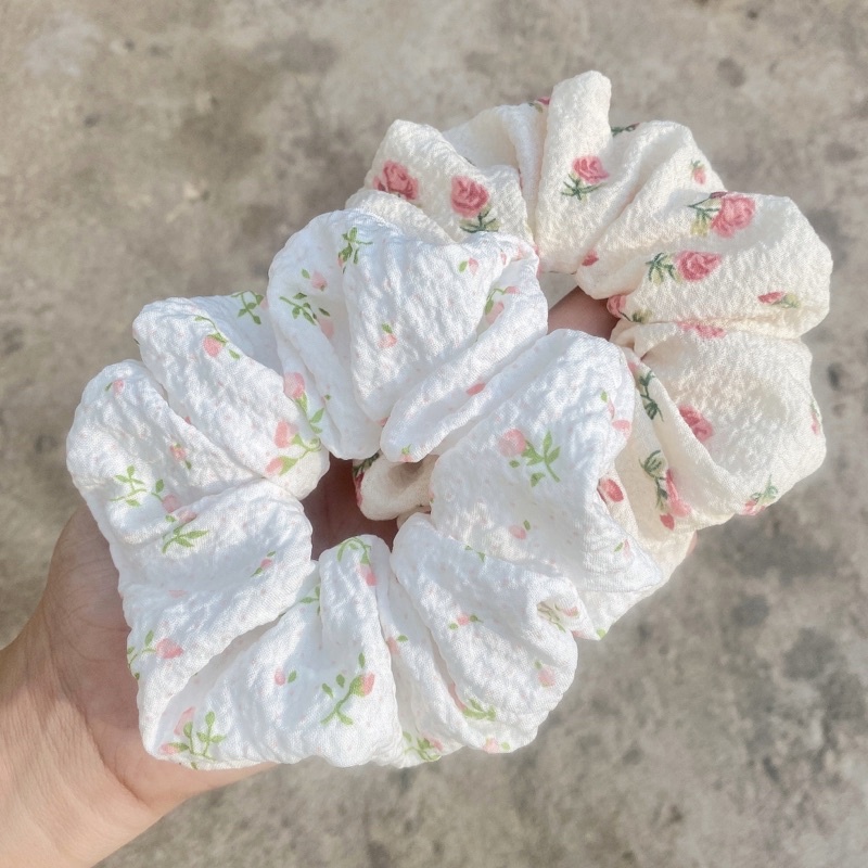 Dây Cột Tóc Scrunchies Vải Muslin Họa Tiết Hoa Nhí Dễ Thương Phong Cách Retro Hàn Quốc Phụ Kiện Tóc