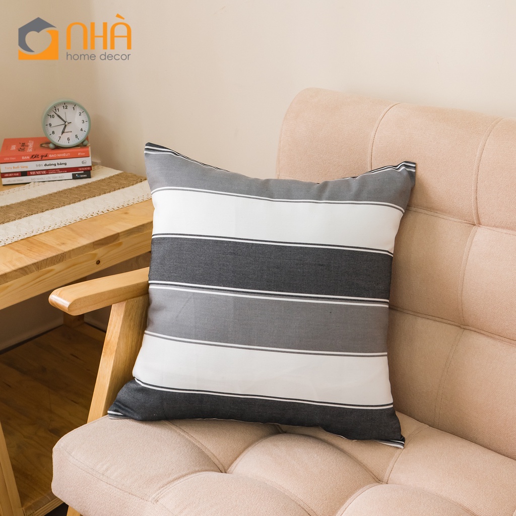 Vỏ Gối Tựa Lưng  Sofa Cotton Họa Tiết Sọc Caro Vintage