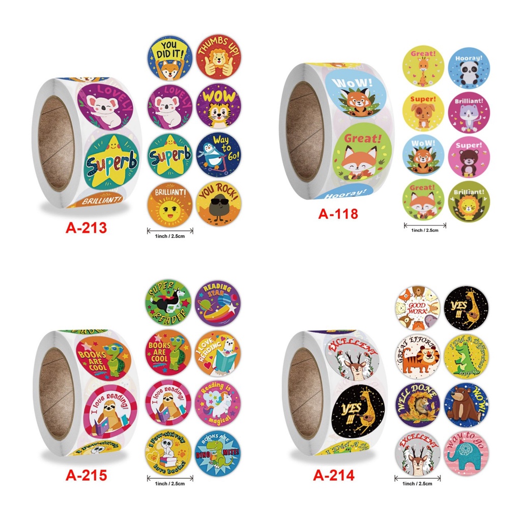 Cuộn 500 tem Sticker Khen thưởng Hình thú dễ thương cho bé - 2.5cm ...