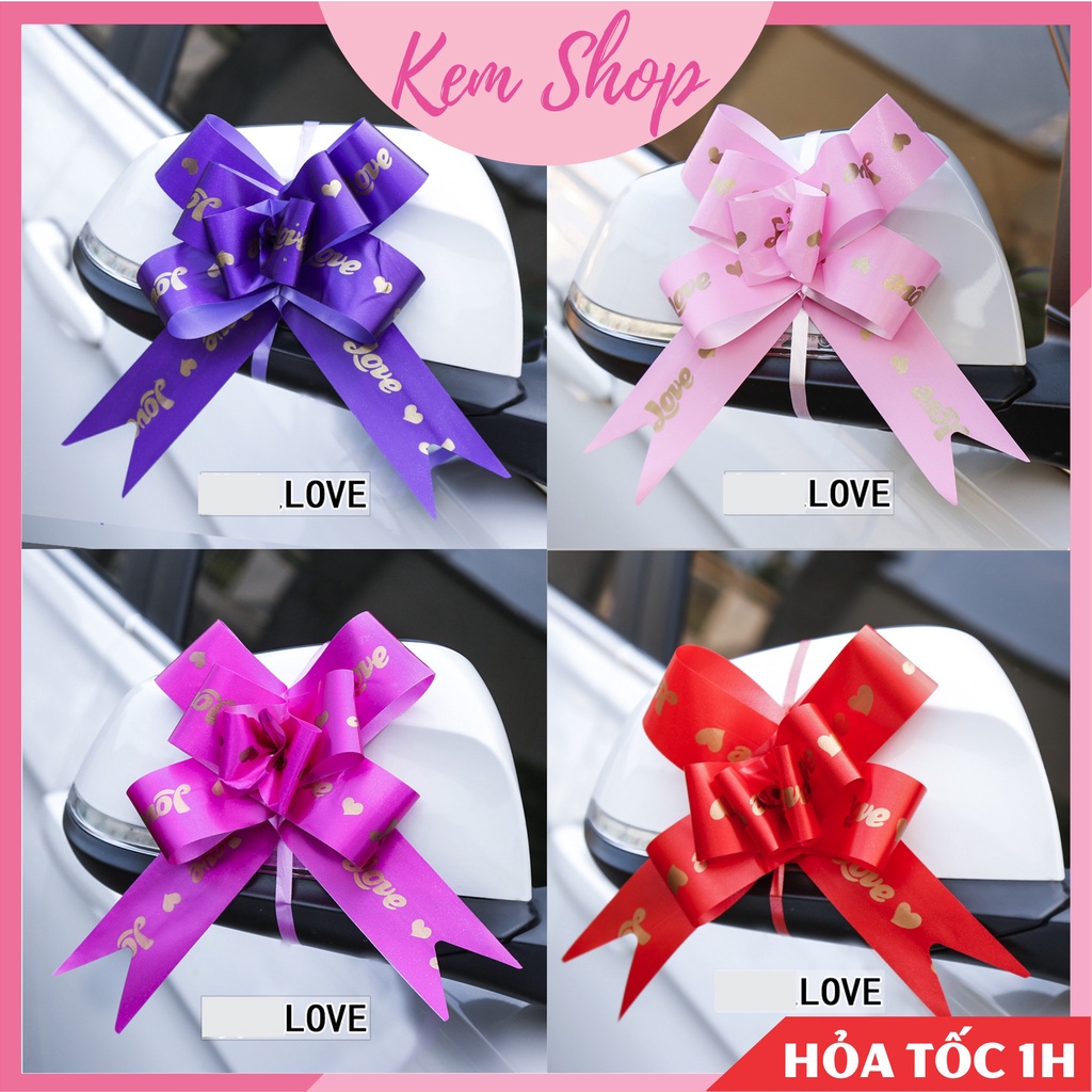Set 5 nơ rút ruy băng chữ Love bản 4.5cm gói quà, trang trí xe hoa, quà tặng, quà cưới - Kem Shop K332
