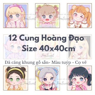 Tranh tô màu theo số 12 Cung Hoàng Đạo-Size 40x40cm, Đã được căng khung gỗ