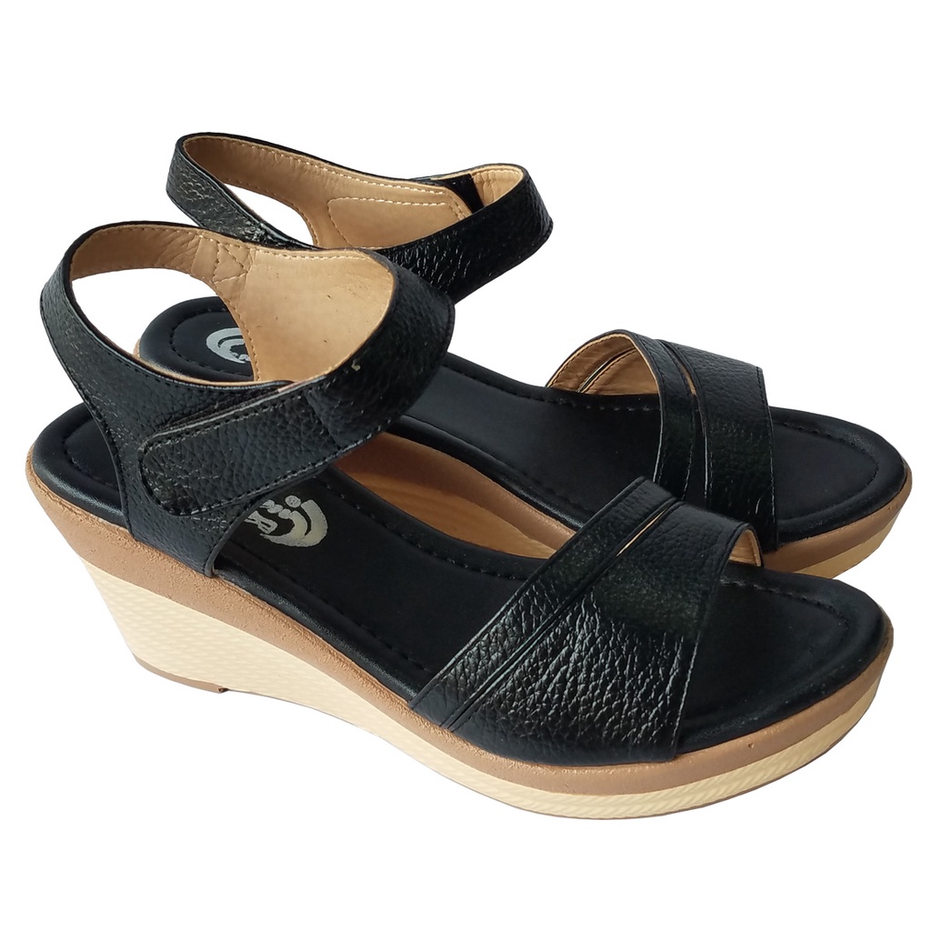 Giày Sandal Đế Xuồng BIGGBEN Da Bò Cao 7 Phân HKD656