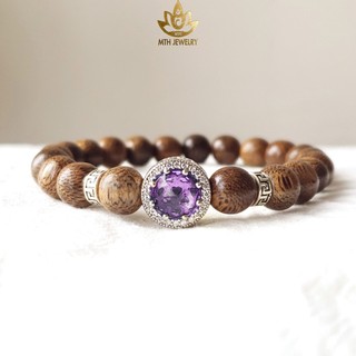 Vòng Tay Trầm Hương Tốc Việt Tròn Đơn Mix Charm Bạc S925 Đá Radiant Theo Mệnh - Mộc Trầm Hương MTH