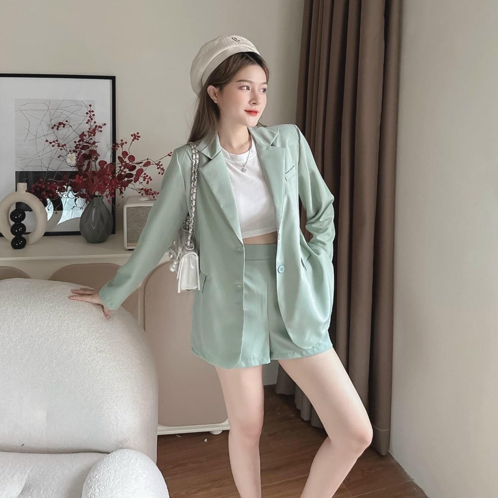 SET VEST XANH MINT PHỐI QUẦN SHORT, SET ĐỒ NỮ BASIC, NĂNG ĐỘNG | MEOINDAHOUSE