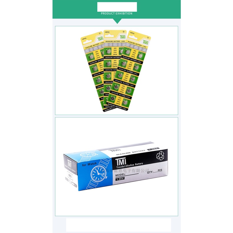 Vỉ 10 Pin cúc áo TMI Alkaline AG3 – SR41 – LR41 – LR736 - LR41, pin nút áo, pin đồng hồ siêu bền 3 năm
