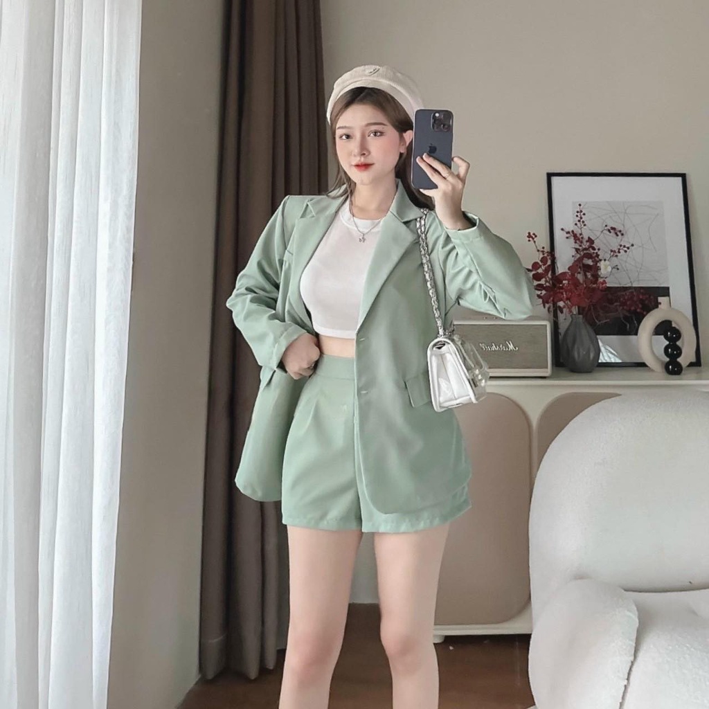 SET VEST XANH MINT PHỐI QUẦN SHORT, SET ĐỒ NỮ BASIC, NĂNG ĐỘNG | MEOINDAHOUSE