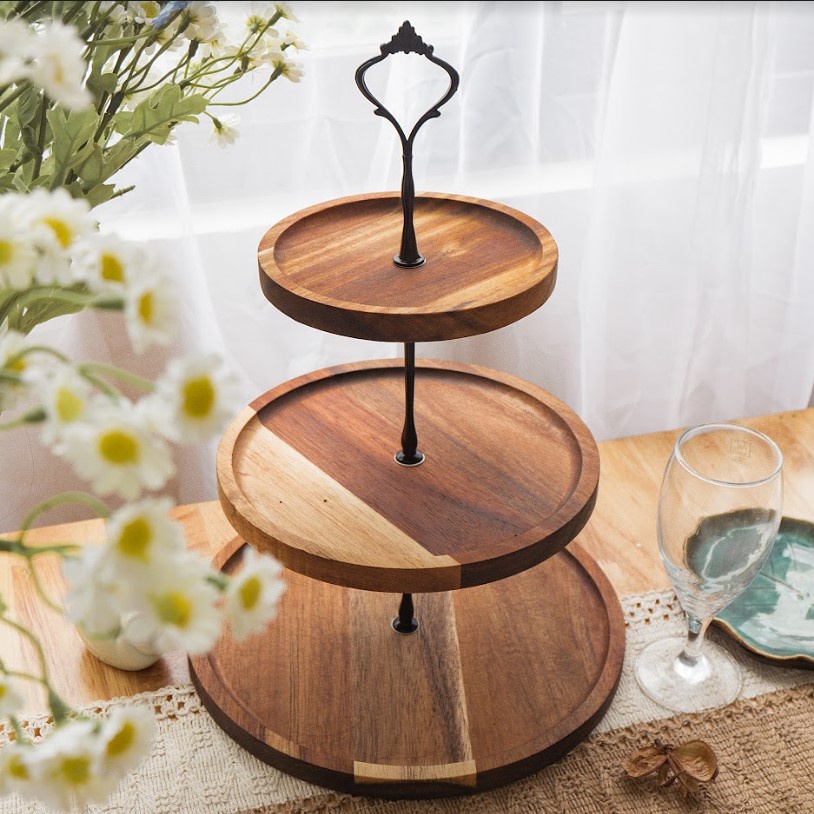 Dĩa Khay Trang Trí Bánh Trái Cây Bằng Gỗ Phong Cách Nhật