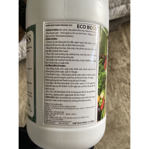 ECO BOSS – PHÂN BÓN FARM ORGANIC SẠCH NẤM BỆNH, NGỪA TUYẾN TRÙNG, DƯỠNG CÂY, DƯỠNG HOA