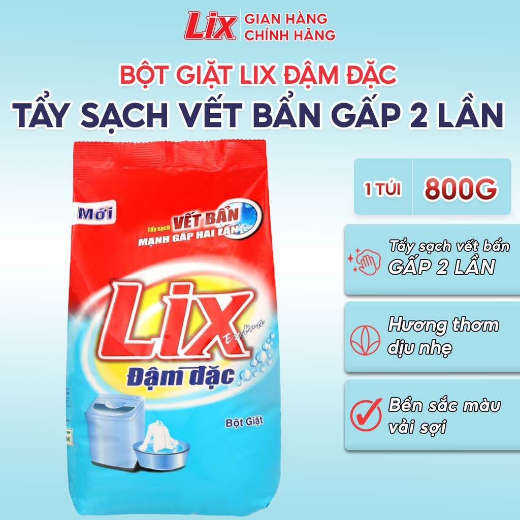 Ảnh Bột giặt Lix Extra đậm đặc 800gr ED002 gấp đôi sức mạnh làm sạch mọi vết bẩn cứng đầu loại bỏ ẩm mốc cho giặt tay và máy 1
