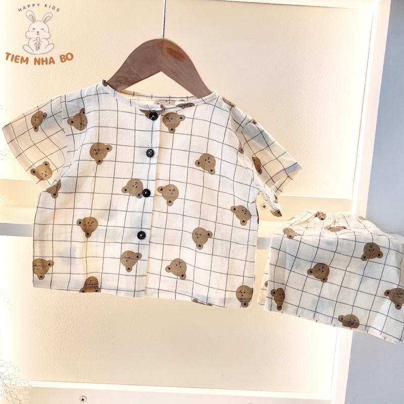 Bộ quần áo cho bé trai, bé gái Tiệm Nhà Bơ vải Thô Cara thoáng mát size 6-16kg