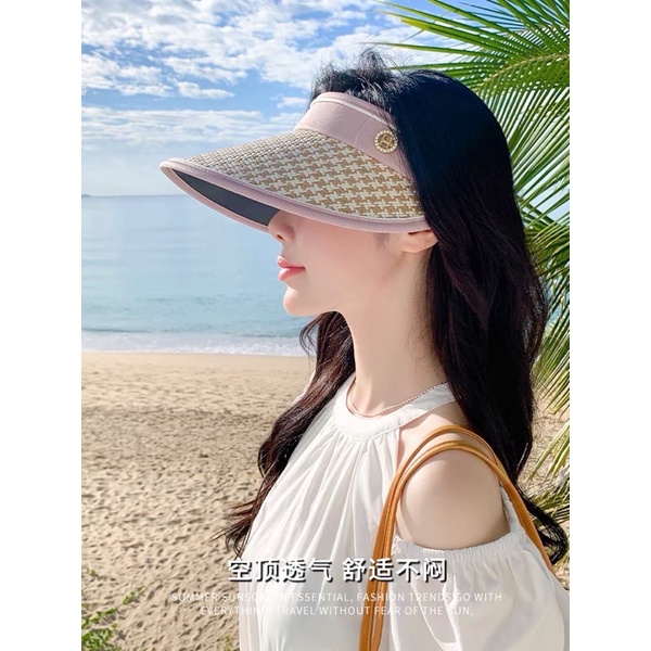 Mũ nửa đầu hở chóp vành rộng chống nắng tia uv hoạ tiết chữ H tinh tế , phụ kiện thời trang nữ