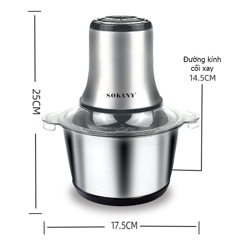 Ảnh Máy xay thịt, sinh tố đa năng cối INOX SOKANY 800W dung tích 3L SK7005A 6 lưỡi dao giúp nhuyễn nhanh thịt, thực phẩm 2