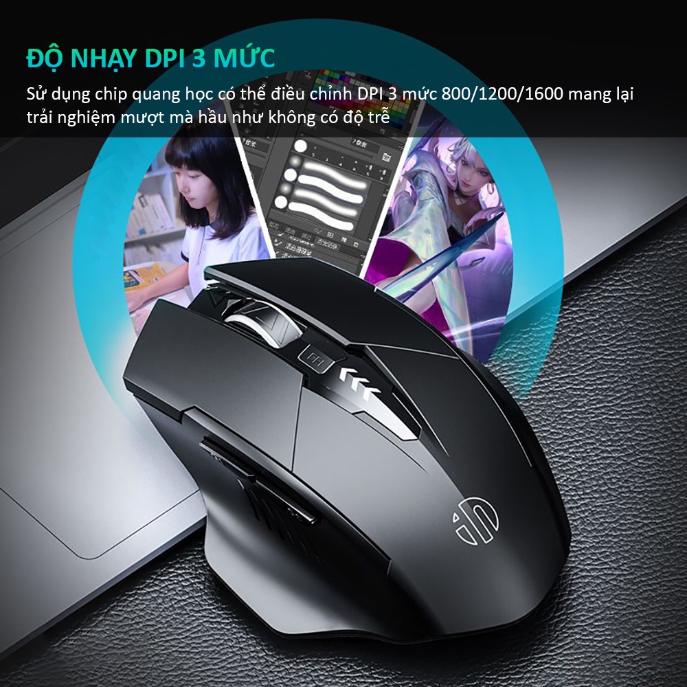 Chuột không dây bluetooth SIDOTECH INPHIC M6PRO gaming tắt âm silent chống ồn công thái học laptop PC làm việc chơi game | BigBuy360 - bigbuy360.vn