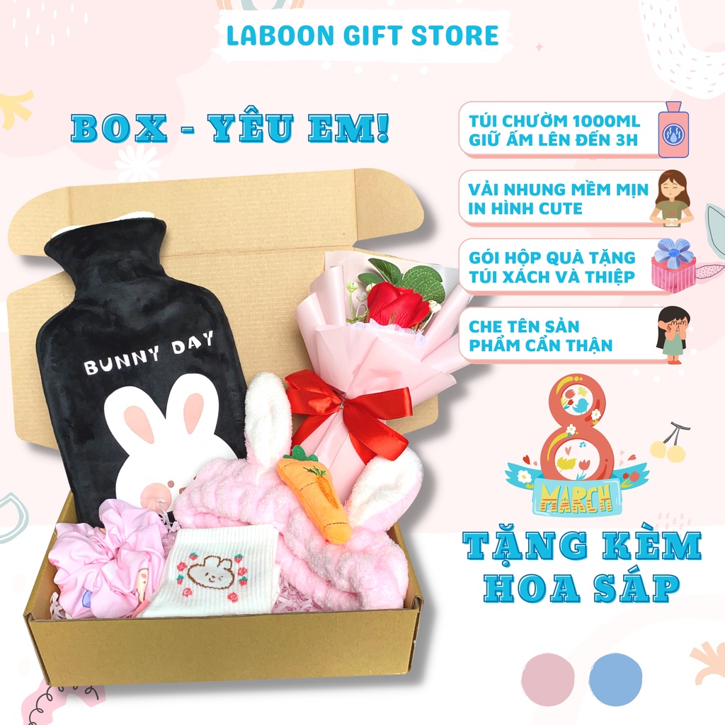 [Mã BMLTB35 giảm đến 35K đơn 99K] Set quà túi chườm nóng đau bụng kinh Laboon 1000ml phiên bản gift box tặng bạn gái
