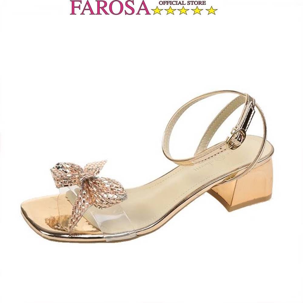 Dép sandal nữ đế vuông 5cm FAROSA -N2 quai ngang đính nơ kim tuyến cực hót trend