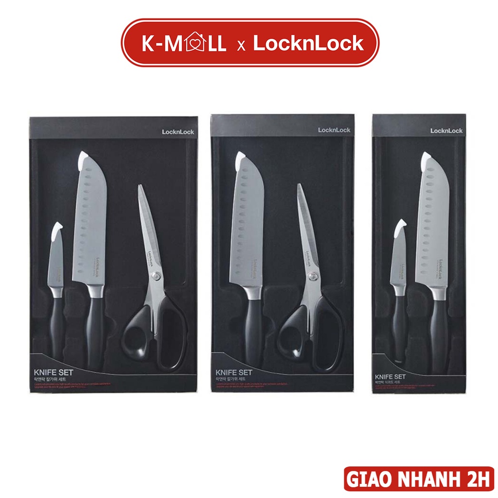 Bộ dao kéo nhà bếp LocknLock thép không gỉ màu đen sang trọng CKK303 CKK304 CKK305 - K-MALL