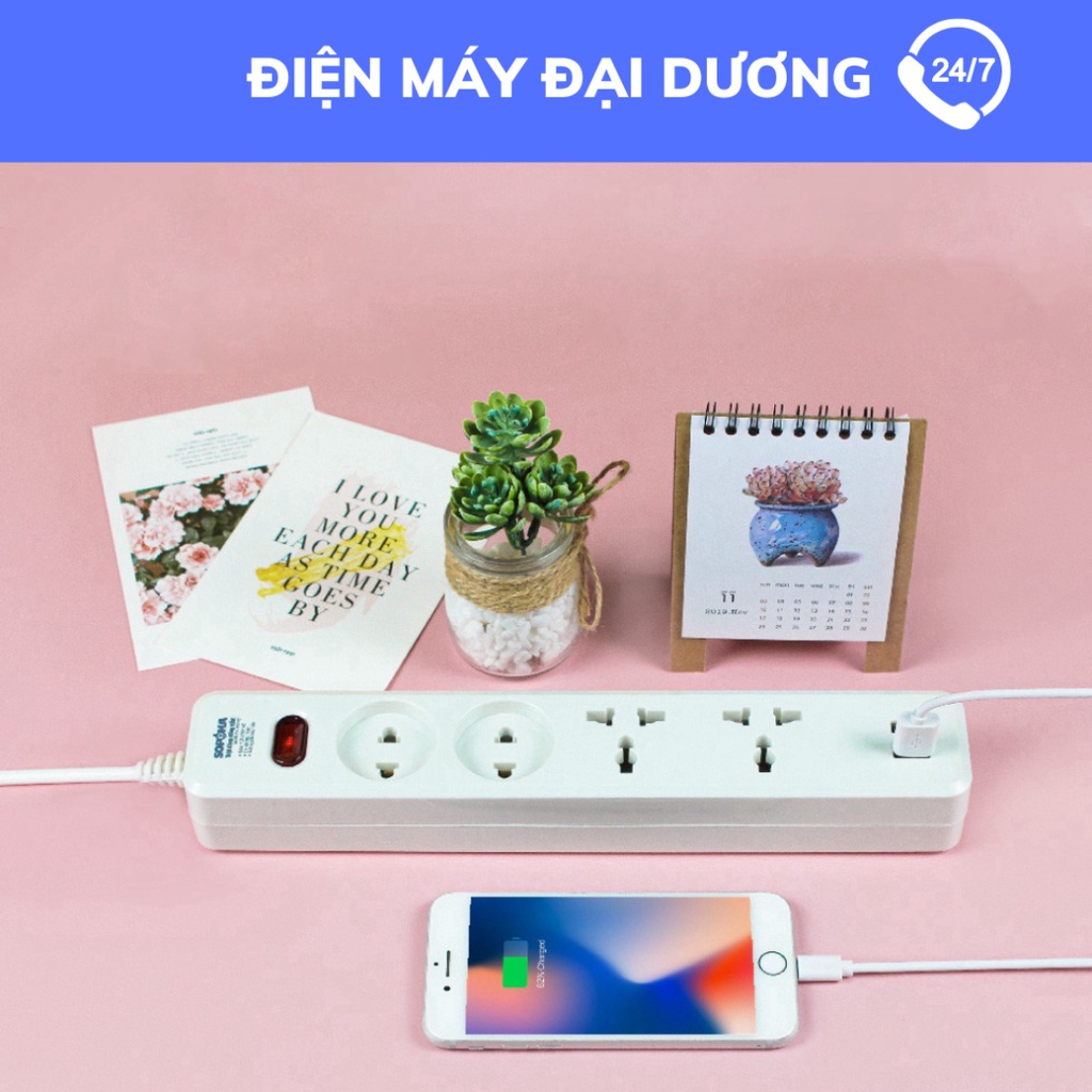 Ổ cắm điện đa năng SOPOKA nhiều lỗ cắm dây 2m-4m có USB an toàn tiện ...