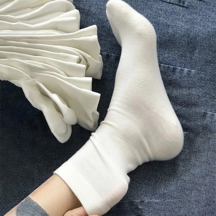 Vớ cao cổ nữ trắng trơn basic chất cotton pha 3B khử mùi, thoáng khí cổ thun ngắn, dài, cổ thấp Sỉ tất toàn quốc [Basic]
