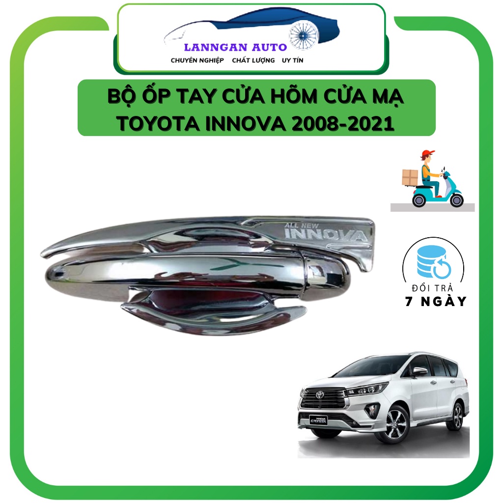 Ốp tay cửa xe Toyota Innova 2010- 2023, ốp hõm cửa Innova, MẪU nhựa MẠ CROM ABS sáng bóng