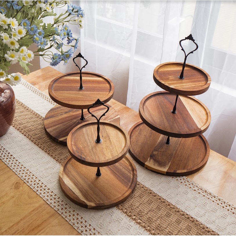 Dĩa Khay Trang Trí Bánh Trái Cây Bằng Gỗ Phong Cách Nhật