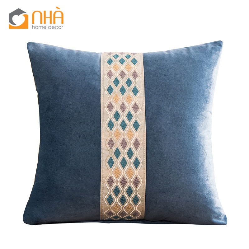 Vỏ Gối Tựa Lưng Gối Sofa Nhung Thêu Giữa Chấm Bi Hình Thoi